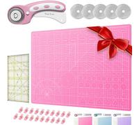 Honey's Heaven 45 mm Rollschneider Stoffschneider Set inkl. Schneideunterlage, Ersatzklingen, Stoffklammern, Patchwork-Lineal (Rosa/Pink, Schneidematte im A2-Format)