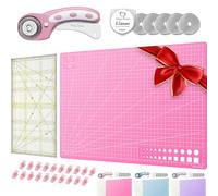 Honey's Heaven 45 mm Rollschneider Stoffschneider Set inkl. Schneideunterlage, Ersatzklingen, Stoffklammern, Patchwork-Lineal (Rosa/Pink, Schneidematte im A3-Format)