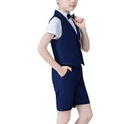 HONGBI 4-Teiliger Kinder Anzug Set,Junge Festliche Kleidung Sommer Hochzeit Anzüge Jungen Weste Anzüge,Kinderanzug Weste+Kurzarm Hemd+Kurze Hose/Shorts+Fliege,Geburtstag Party Taufe Bekleidungssets