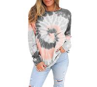 HONGBI Damen Lose Pullover Batik-Optik Langarm Sweatshirt Rundhals Kapuzenpullover Mädchen Pulli Lange Ärmel Oberteile Sweatjacke Herbst Bluse Langarmshirt Gedruckt Tops 7031-D M