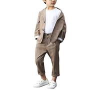 HONGBI Kinder Junge Festlichen Anzug Set Grau Plaid Kinder Blazer und Hosen Outfit 3 Stück Freizeitkleidung Kinder Sommer Taufe Hochzeit Gentleman Anzüge Kinderanzüge 2-12 Jahre Jungen Freizeitanzug