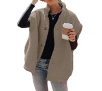 Hongqizo Flauschige Fleece-Weste für Damen, lässig, übergroß, warm, Knopfleiste, Sherpa-Weste mit Taschen, Hellbraun, L