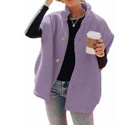 Hongqizo Flauschige Fleece-Weste für Damen, lässig, übergroß, warm, mit Knopfleiste, Sherpa-Weste mit Taschen, Violett, XXL