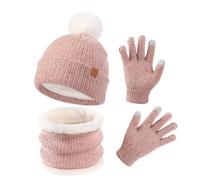 Honhoha Kinder Wintermütze Schal Handschuhe Set | Winter Strickmütze Schal Handschuhe Für Kalte Temperaturen - Weiches Wärmendes Winterzubehör Für Mädchen Söhne Töchter