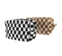 HONITANO 2 Stück Checkered Cosmetic Bag Großes Fassungsvermögen Reißverschluss Kosmetiktasche Damen Makeup Tasche Reise Organizer für Toilettenartikel und Stifte Zweifarbig Khaki
