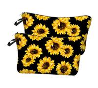 HONITANO 2 Stück Kosmetiktasche Mit Sonnenblumen Motiv Multifunktionaler Kulturbeutel Leichtes Polyester Mit Reißverschluss Tragbar Für Reise Und Alltag