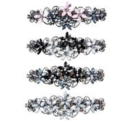 HONITANO 4 Stück-pack Strass Haarspangen mit Retro Blumen Motiv Haargummi Clip Festhaltend für Damen Vielseitig für Alltag und Party 4 Farben (grau Blau Rosa Schwarz Grau Schwarz Blau