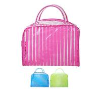 HONMEET 3 Stück Wasserdichter Transparenter Kulturbeutel Rot Grün Blau PVC Reise Make up Kosmetiktasche mit Streifen Muster für Damen Flugreise Strand Flughafen
