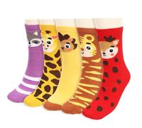HONMOK 5 Paar Lustige Bunte Socken Damen Tiere Socken Cartoon Fuchs Igel Tiger Hirsch Tier Muster Warme Socken Baumwollsocken Geschenk für Frauen Mädchen Einheitsgröße