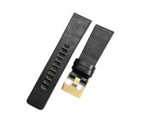 honyeer Leder-Uhrenarmbänder für Diesel Simple Plain Cowhide Coffee Watch Strap(Black-Golden-K3,27mm)