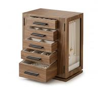 HOOBRO 360° Drehbarer Schmuckkasten groß, Schmuckkästchen, Schmuckbox mit 5 Schubladen, Acryltüren, Schmuckaufbewahrung für Halsketten, Ringe Armbänder Ohrringe,Walnussfarbe EBH30JB04