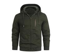 HOOD CREW Herren Baumwolle Winterjacke Fleece Gefütterte Warme Arbeitsjacke mit Kapuze Winddicht Übergangsjacke Mantel Armeegrün M
