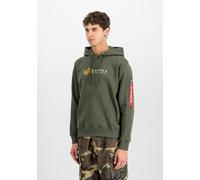 Hoodie ALPHA INDUSTRIES "Alpha Label Hoodie", Herren, Gr. M, grün (schwarz olive), Obermaterial: 80% Baumwolle, 20% Polyester, regular fit, Sweatshirts Hoodie (42885553-M) schwarz olive