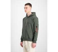 Hoodie ALPHA INDUSTRIES "Alpha Puff Print Hoodie", Herren, Gr. M, grün (schwarz olive), Obermaterial: 80% Baumwolle, 20% Polyester, regular fit, Sweatshirts Hoodie (77882666-M) schwarz olive