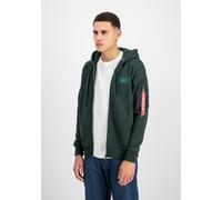 Hoodie ALPHA INDUSTRIES "Backprint Zip Hoodie", Herren, Gr. S, schwarz petrol, Obermaterial: 80% Baumwolle, 20% Polyester, regular fit, Sweatshirts Hoodie (91821966-S) schwarz petrol