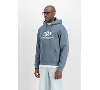Kapuzensweatshirt ALPHA INDUSTRIES "Basic Hoody", Herren, Gr. M, blau (denim blau), angeraute Sweatware, Obermaterial: 80% Baumwolle, 20% Polyester, bedruckt, normal normal, Rundhals, Rippbündchen, Sw