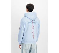 Hoodie ALPHA INDUSTRIES "Signature Backprint Hoodie", Herren, Gr. M, artic blau, Obermaterial: 80% Baumwolle, 20% Polyester, regular fit, Sweatshirts Hoodie (81946958-M) artic blau