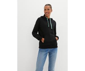 Hoodie BONPRIX, Damen, Gr. 52/54 (XXL), schwarz (schwarz, salbeigrün), Sweatware, Obermaterial: 100% Baumwolle. Besatz: 95% Baumwolle, 5% Elasthan. Kapuzenfutter: 100% Baumwolle, unifarben mit Farbein