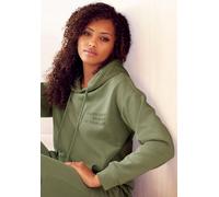 Hoodie BUFFALO, Damen, Gr. 40/42, grün (moosgrün), angeraute Sweatware, Obermaterial: 60% Baumwolle, 40% Polyester, unifarben, casual, bequem lang, Langarm Rippbündchen, Sweatshirts, mit Statement Dru