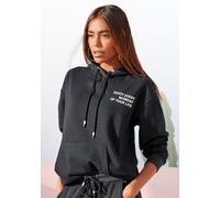 Hoodie BUFFALO, Damen, Gr. 48/50, schwarz, angeraute Sweatware, Obermaterial: 60% Baumwolle, 40% Polyester, unifarben, bequem hüftlang, ohne Ausschnitt, Rippbündchen, Sweatshirts Hoodie, mit Statement