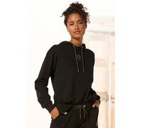 Hoodie BUFFALO, Damen, Gr. 48/50, schwarz, Sweatware, Obermaterial: 60% Baumwolle, 40% Polyester, bedruckt, unifarben, loose fit hüftbedeckend, Rippbündchen, Sweatshirts Hoodie, Kapuzensweatshirt mit 