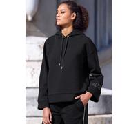 Hoodie BUFFALO "- Sweater mit Kapuze", Damen, Gr. 40/42, schwarz, Sweatware, Obermaterial: 60% Baumwolle, 40% Polyester, unifarben, bequem hüftlang, Rundhals, elastischer Bund, Sweatshirts Hoodie, mit