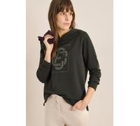 Hoodie CECIL, Damen, Gr. M (40), raw khaki, Sweatware, Obermaterial: 100% Baumwolle, unifarben, normal hüftbedeckend, Rundhals, Sweatshirts Hoodie, Tonales Artwork mit Schmucksteinen (13355100-M) raw