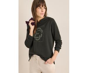 Hoodie CECIL, Damen, Gr. M (40), raw khaki, Sweatware, Obermaterial: 100% Baumwolle, unifarben, normal hüftbedeckend, Rundhals, Sweatshirts Hoodie, Tonales Artwork mit Schmucksteinen (13355100-M) raw