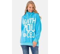 Hoodie CIPO & BAXX "Sweatshirt", Damen, Gr. S, blau (turquoise), 100% Baumwolle, bedruckt, relaxed fit lang, Rippbündchen, Sweatshirts Hoodie, mit coolem Markenprint und Loop-Schal, WL345 (86655442-S)
