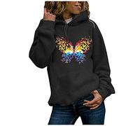Hoodie Damen Bunte Schmetterling Druck Kapuzenpullove Herbst Winter Sweatshirt mit Kapuze Langarm Hoody Oberteile Teenager Mädchen Kapuzenpulli Große Größen Bluse Tops Sportshirt Geschenk für Frauen