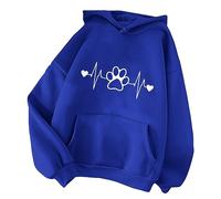 Hoodie Damen EKG Hundepfote Druck Kapuzenpullover Modische Sweatshirt Mit Kapuze Locker Langarm Kapuzenpulli Frühling Sommer Hoody Oberteile Lässig Langarmshirt Pullover Longsleeve Basic Tops