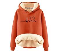 Hoodie Damen Fleece Gefütterte Winter Sweatshirts Warm Pullover mit Kapuze Fleecepullover Casual Elegant Kuschelig Herzschlag Drucken Kapuzenpullover Langarmshirt