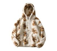 Hoodie Damen Jacke Warm Winterjacke Übergroße Niedlichen Cartoon Bär Outwear mit Taschen Top Kawaii Sweatshirt Lose Pullover Full Reißverschluss Bequeme Sweater Plüsch Mantel Große Größen Pulli