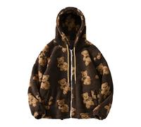 Hoodie Damen Jacke Warm Winterjacke Übergroße Niedlichen Cartoon Bär Outwear mit Taschen Top Kawaii Sweatshirt Lose Pullover Full Reißverschluss Bequeme Sweater Plüsch Mantel Große Größen Pulli