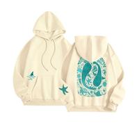 Hoodie Damen Kapuzenpullover Strand Print Motiv Sweatshirt | Langarmpullover, Ocean Print, Seestern Ärmel, Loose Fit, Surfer Style, Sommerabend, Urlaub Bekleidung, Outdoor