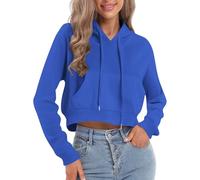 Hoodie Damen Kurz Cropped Sweatshirt mit Kapuze Langarm Kurz Sweatshirt Jacke Damen Bauchfrei Oberteil mit Taschen und Kordelzug Halloween Loose Fit Casual Pullover Crop Kapuzenpulli Teenager Mädchen