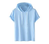 Hoodie Damen Kurzarm Einfarbig Kapuzenpullover Modische Sweatshirt Mit Kapuze Locker Kapuzenpulli Plus Size Hoody Oberteile Bequem Baumwolle Bluse Sommer Klassisch Tops Sportshirt Sommershirts