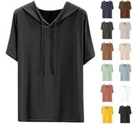 Hoodie Damen Kurzarm Lässig Einfarbig T-Shirt mit Kapuze Sommer Dünne Kapuzenpullover Locker Sportlich Hoody Oberteile Modische Sweatshirt Bequem Kordelzug Kapuzenpulli Leichte Hoody Sportshirt