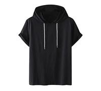 Hoodie Damen Kurzarm Lässig Einfarbig T-Shirt mit Kapuze Sommer Dünne Kapuzenpullover Locker Sportlich Hoody Oberteile Modische Sweatshirt Bequem Kordelzug Kapuzenpulli Leichte Hoody Sportshirt