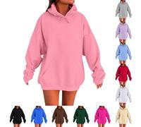Hoodie Damen Oversize Lang Mit Kapuze - Hoodies Für Teenager Mädchen Oversized Sweatshirt Baumwolle Kapuzenpullover Grosse Grössen Langarm Pullover Einfarbig Basic Langrmshirt Harajuku Streetwear