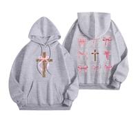 Hoodie Damen Oversize Schleife Drucken mit Backprint Winter Warm Casual Kapuzenpullover Leichte Fleece Cute Übergangs Hoody Pulli Teenager Mädchen Oberteile Langarmshirt Outdoor Pullover 2025 Neu