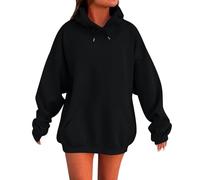 Hoodie Damen Oversized Einfarbig Sweatshirt mit Kapuze Winter Langarm Rundhals Kapuzenpullover Teenager Mädchen Locker Sweatshirts Pullover Sport Langrmshirt Oberteile Tops mit Taschen(B-Schwarz,5XL)