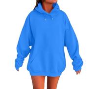 Hoodie Damen Oversized Einfarbig Sweatshirt mit Kapuze Winter Langarm Rundhals Kapuzenpullover Teenager Mädchen Locker Sweatshirts Pullover Sport Langrmshirt Oberteile Tops mit Taschen(A-Blau,3XL)