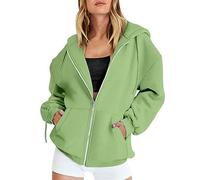 Hoodie Damen Sweatjacke Baumwoll Kapuzenjacke Herbst Lang Sweatshirt Kapuzenpullover mit Kapuze Reißverschluss Mantel Oversize Pullover Langarm Sport Style Oberteile Übergangsjacke,30 Green,XL
