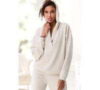 Hoodie FRENCH CONNECTION, Damen, Gr. 40/42, beige, Obermaterial: 55% Viskose (LENZING ECOVERO), 40% Polyester, 5% Elasthan, unifarben, Basic, bequem hüftlang, V-Ausschnitt, Langarm Bündchen, Sweatshir