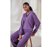 Hoodie FRENCH CONNECTION, Damen, Gr. 40/42, lila, Obermaterial: 55% Viskose, 40% Polyester, 5% Elasthan, unifarben, Basic, bequem hüftlang, V-Ausschnitt, Bündchen, Sweatshirts Hoodie, mit V-Ausschnitt