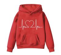Hoodie für Unisex Mode Sweatshirt mit Kapuze Einfarbige Kapuzenpullover Elegant Bekleidung Oberteile Elegante Oberteil Freizeit Teenager Mädchen Locker Casual Baumwolle Pullover (Red, 5-6 Years)