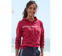 Hoodie H.I.S, Damen, Gr. 32/34, rot, Interlock, Obermaterial: 60% Baumwolle, 40% Polyester, unifarben, bedruckt, Basic, bequem hüftlang, Langarm Rippbündchen, Sweatshirts, mit Streifenprint, Loungewea