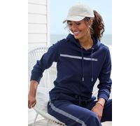 Hoodie H.I.S, Damen, Gr. 48/50, blau (marine), Interlock, Obermaterial: 60% Baumwolle, 40% Polyester, unifarben, Basic, bequem, Sweatshirts, mit Streifenprint, Loungewear (56632313-48) marine