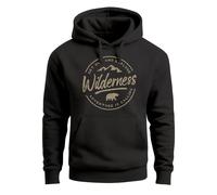 Hoodie Herren Adventure Logo Berge Mountain Bär Wilderness Schriftzug Fashion Streetstyle Kapuzen-Pullover Männer - Wilderness Badge schwarz 4XL
